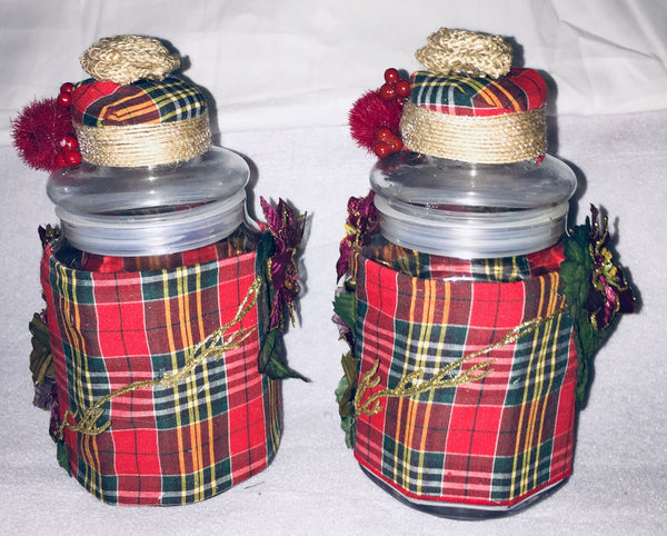 Christmas Shabby Chic Wrapped Decorated Set of Bottles
