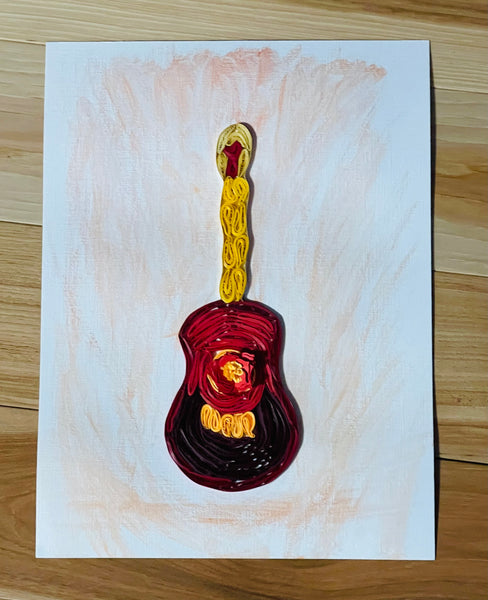 Handcrafted Quilled Paper Art Red Classic Guitar Wall Decor
