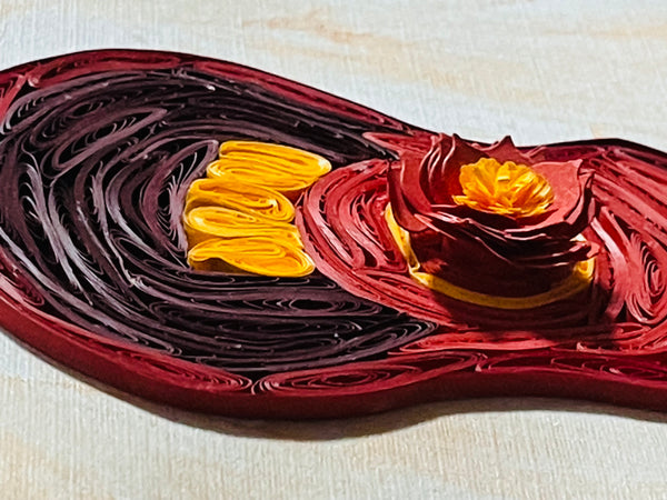 Handcrafted Quilled Paper Art Red Classic Guitar Wall Decor