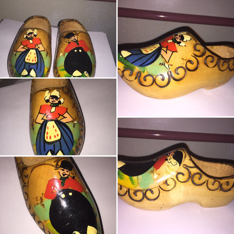 Collectible Wooden Hand-Painted Pair of Shoes Vintage