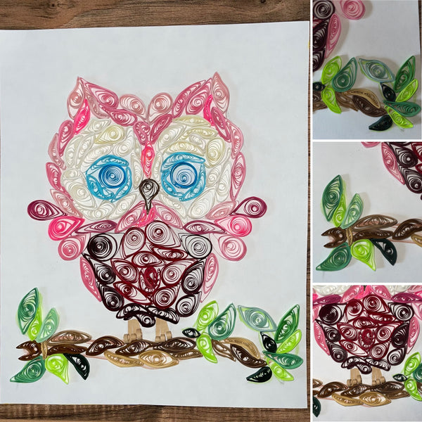 Handcrafted Quilled PaperArt Pink Owl Wall Hanging