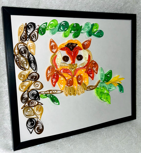 Handcrafted Quilled PaperArt Orange Owl Wall Hanging