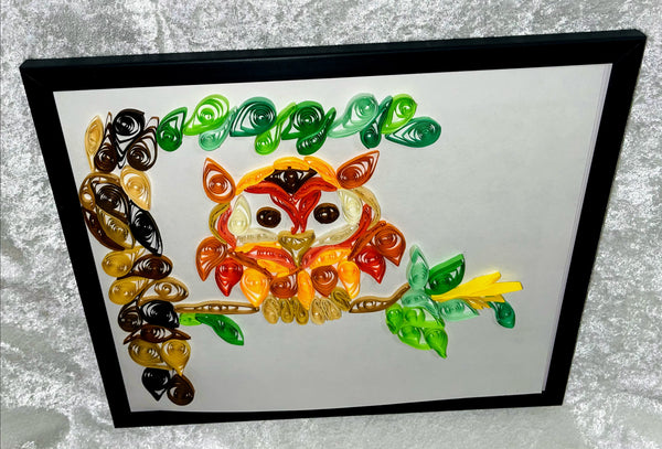 Handcrafted Quilled PaperArt Orange Owl Wall Hanging