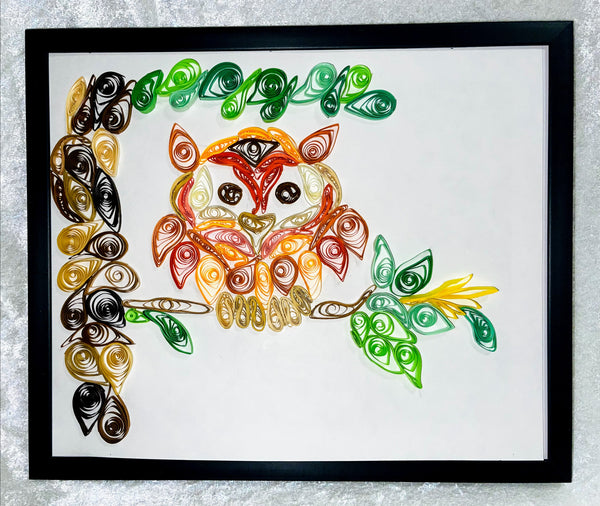 Handcrafted Quilled PaperArt Orange Owl Wall Hanging