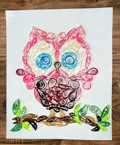 Handcrafted Quilled PaperArt Pink Owl Wall Hanging