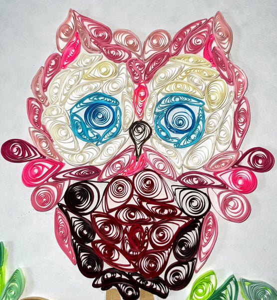 Handcrafted Quilled PaperArt Pink Owl Wall Hanging