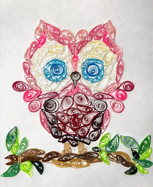 Handcrafted Quilled PaperArt Pink Owl Wall Hanging