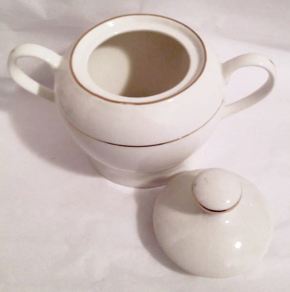 Vintage Tangshan Lizhong Ceramics Sugar Dish Bowl White with Silver Trim