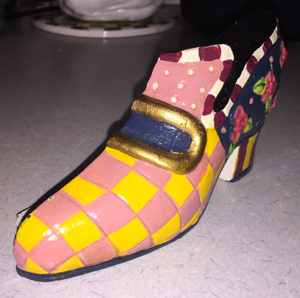 Victorian Shoe Bookend Heavy Metal Multicolor Hand-Painted