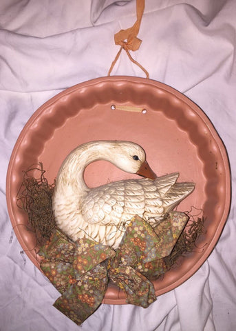 Vintage Handmade Hanging Handcrafted Ceramic Plate White Goose