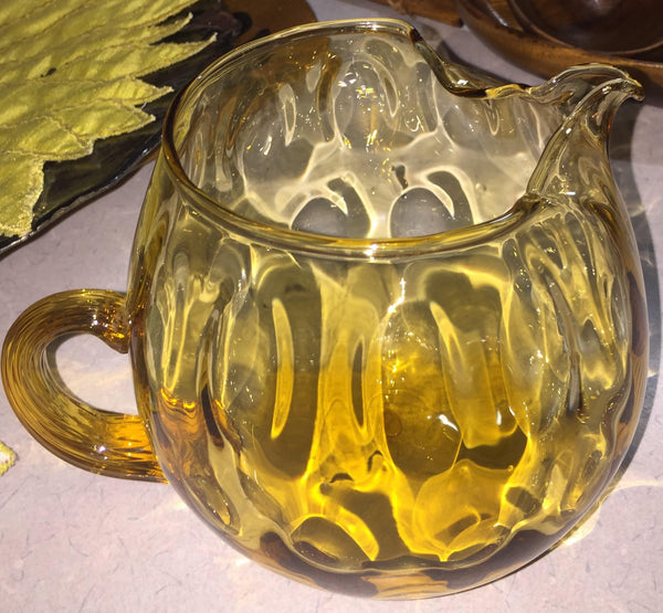 Vintage Handblown Amber Glass Pitcher Made in Italy