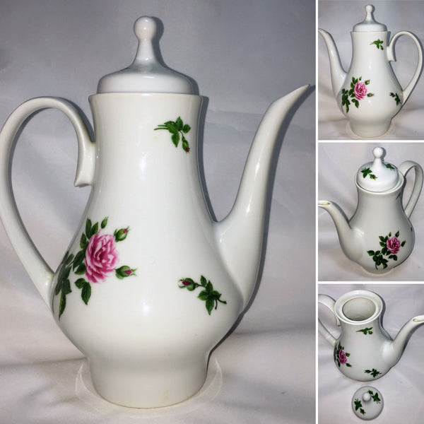 Vintage Kahla Made in Germany Rose Pattern Design TeaPot 2 Cups Saucers