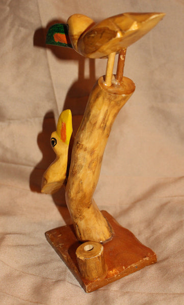 Vintage Handmade Hand Carved Wooden Toucan Birds Pen Holder