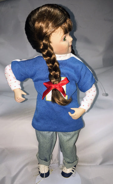 Braided Brown Hair Ceramic Doll Vintage Collectible