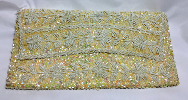 La Regale Yellow-Golden Beaded Handbag Purse Evening Clutch