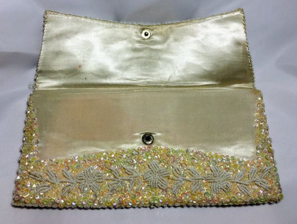 La Regale Yellow-Golden Beaded Handbag Purse Evening Clutch