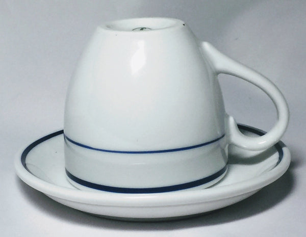 Lubiana Poland Personal Teacup and Saucer White Blue Trim