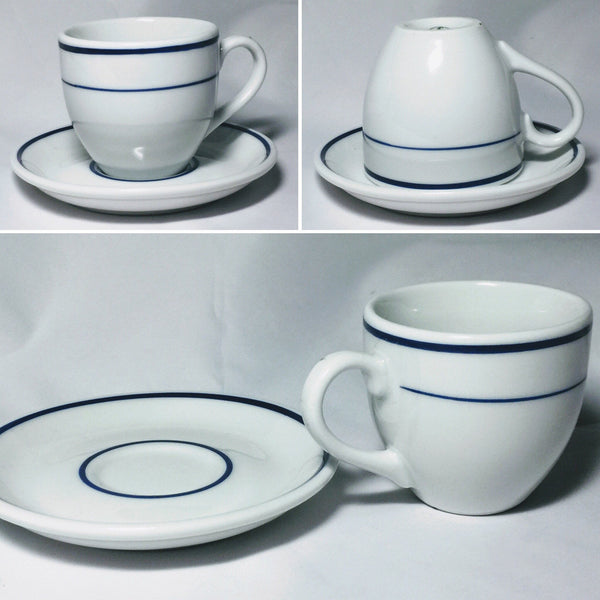 Lubiana Poland Personal Teacup and Saucer White Blue Trim