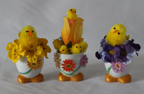 Easter Decor Handcraft Decorated Set of 3 Chicken Egg Shells