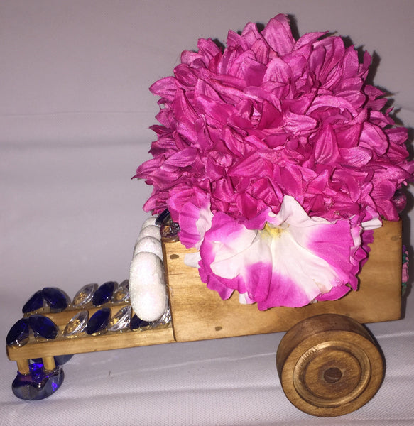 Handcraft Beautifully Decorated Floral Decor in a Wooden Cart