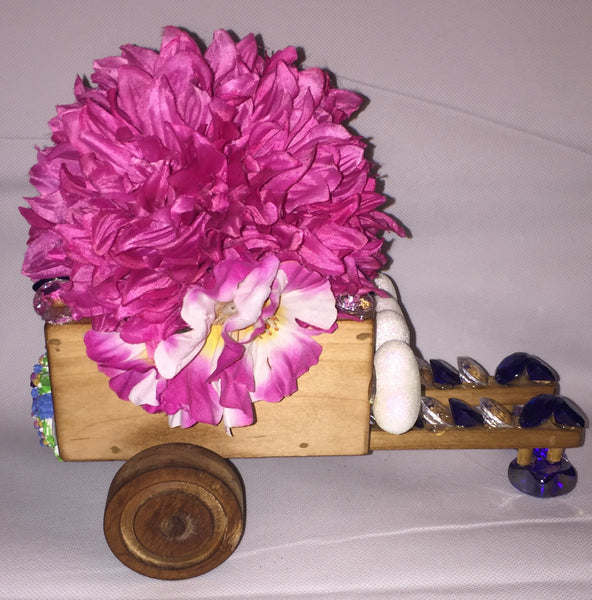 Handcraft Beautifully Decorated Floral Decor in a Wooden Cart