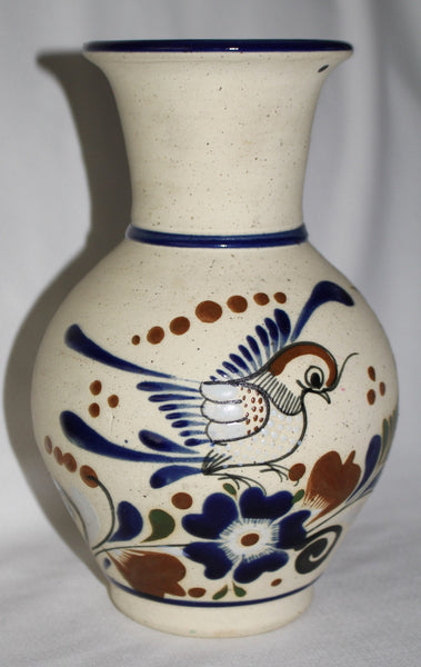 Vintage Mexican Tonala Bird and Flower Vase Hand Painted