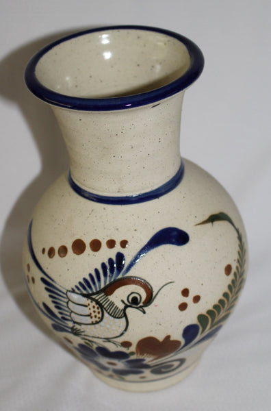 Vintage Mexican Tonala Bird and Flower Vase Hand Painted