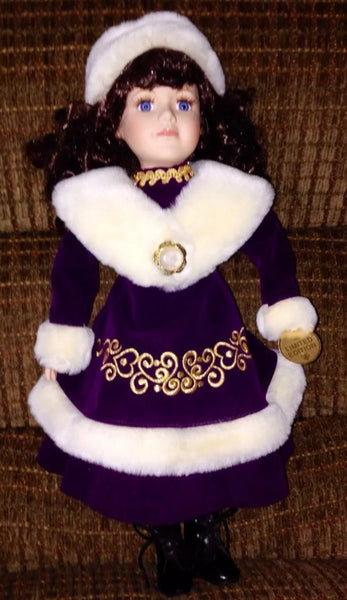 Collectible Ceramic 17.5" Doll In Purple Dress - Limited Edition