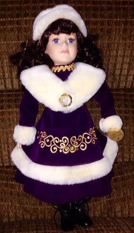 Collectible Ceramic 17.5" Doll In Purple Dress - Limited Edition