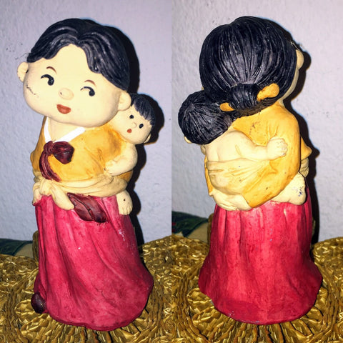 Oriental, Asian Woman and Child Ceramic Doll Handmade, Handpainted