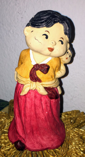 Oriental, Asian Woman and Child Ceramic Doll Handmade, Handpainted