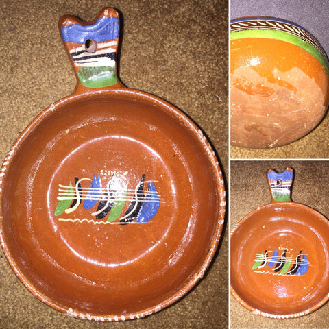 Vintage Handmade Terracotta Pot Pan with Handpainted Decor