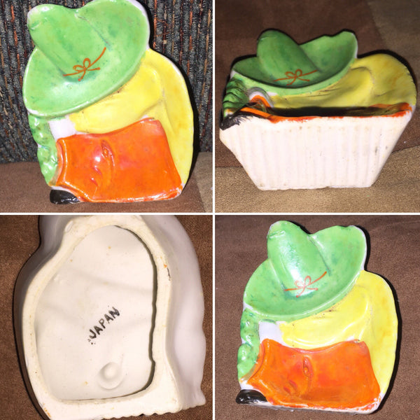 Unique Vintage Ceramic Ashtray Jewelry Dish Siesta Mexican Charro