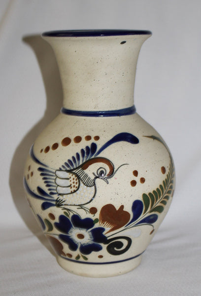 Vintage Mexican Tonala Bird and Flower Vase Hand Painted