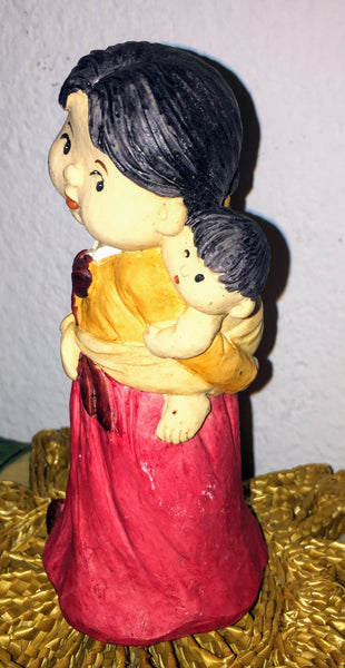 Oriental, Asian Woman and Child Ceramic Doll Handmade, Handpainted