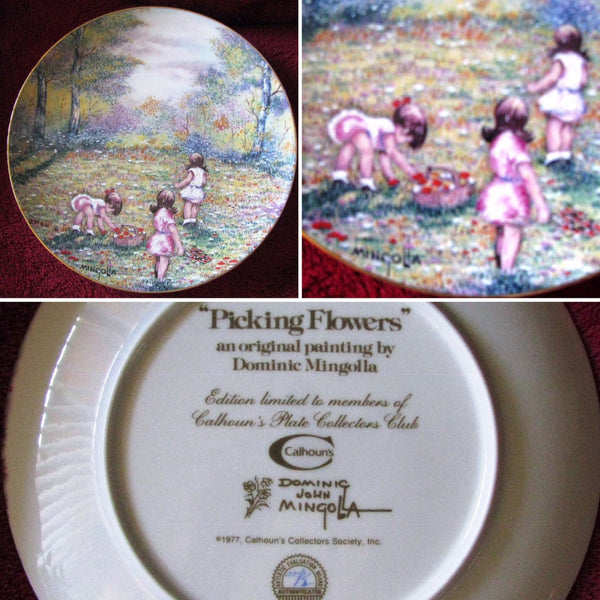 Collectible Plate 1977 "Picking Flowers" from Original Painting by Dominic Mingolla