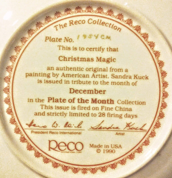 RECO “Christmas Magic” Month of December Collectible Plate #1954CM