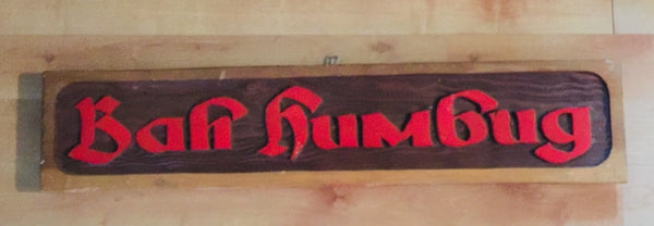 Bah Humbug Vintage Hanging Wooden Hand-Carved Rustic