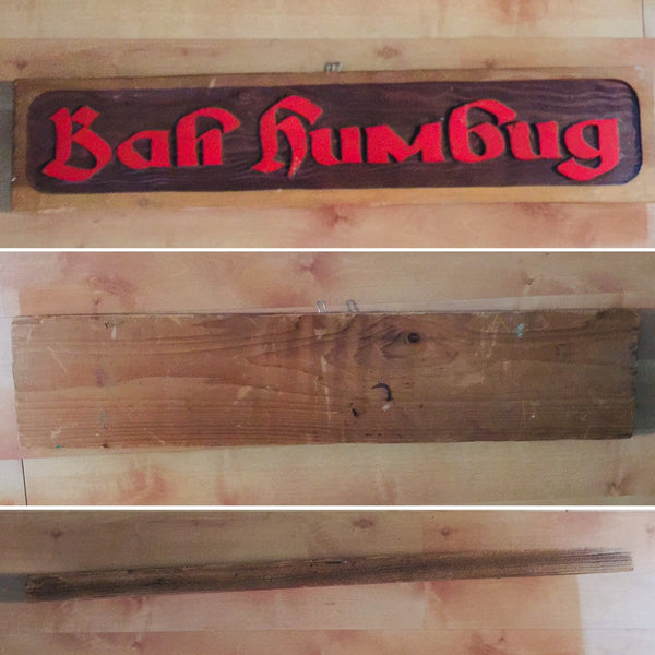 Bah Humbug Vintage Hanging Wooden Hand-Carved Rustic