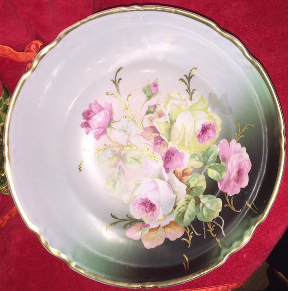 Bowl Large Plate Roses Vintage Collectible JSV