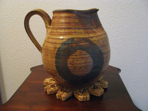 Vintage Handmade Pitcher Clay Big "O" Hand-Painted