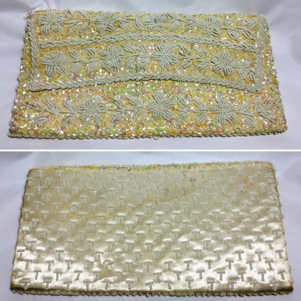 La Regale Yellow-Golden Beaded Handbag Purse Evening Clutch