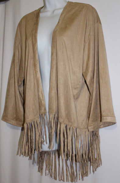 Gorgeous BASS Hippie, Gypsy Fringed Beige Shawl Jacket - Size S