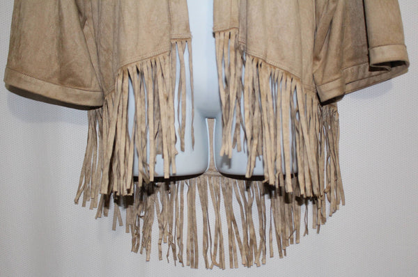 Gorgeous BASS Hippie, Gypsy Fringed Beige Shawl Jacket - Size S