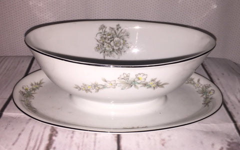 Jeanette by Hira China Japan Oval Gravy Boat with Attached Underplate