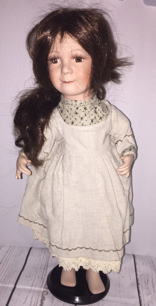 Collectible Ceramic 20" Doll In White Dress - Handcrafted in China