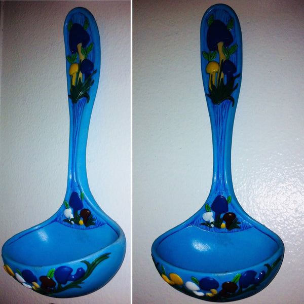 Blue Ladle Mushrooms Ceramics Vintage 1973