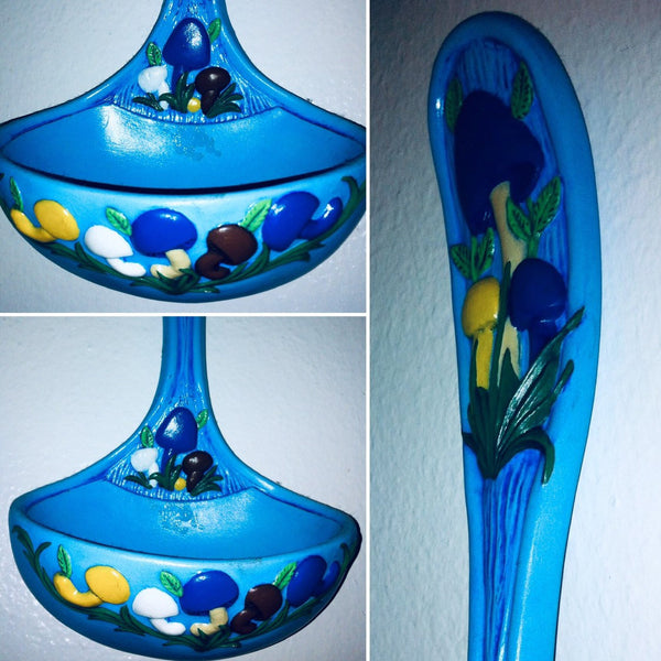 Blue Ladle Mushrooms Ceramics Vintage 1973