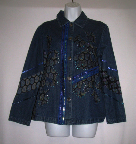 Mirasol Blue Denim Blouse Beaded/Embroidered Size S