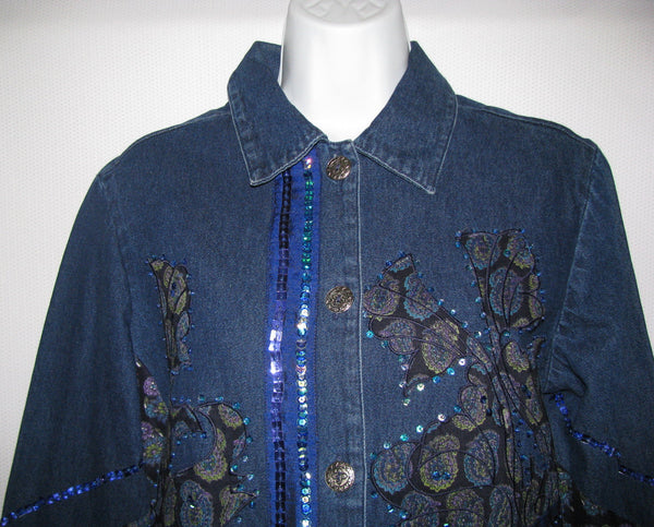 Mirasol Blue Denim Blouse Beaded/Embroidered Size S